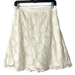 Luna Moon Cream Floral Lace Swing Skirt Size M
